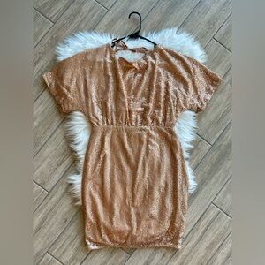 Francesca's Collections Women’s Size Medium Rose Gold Sequin Dress Midi Length